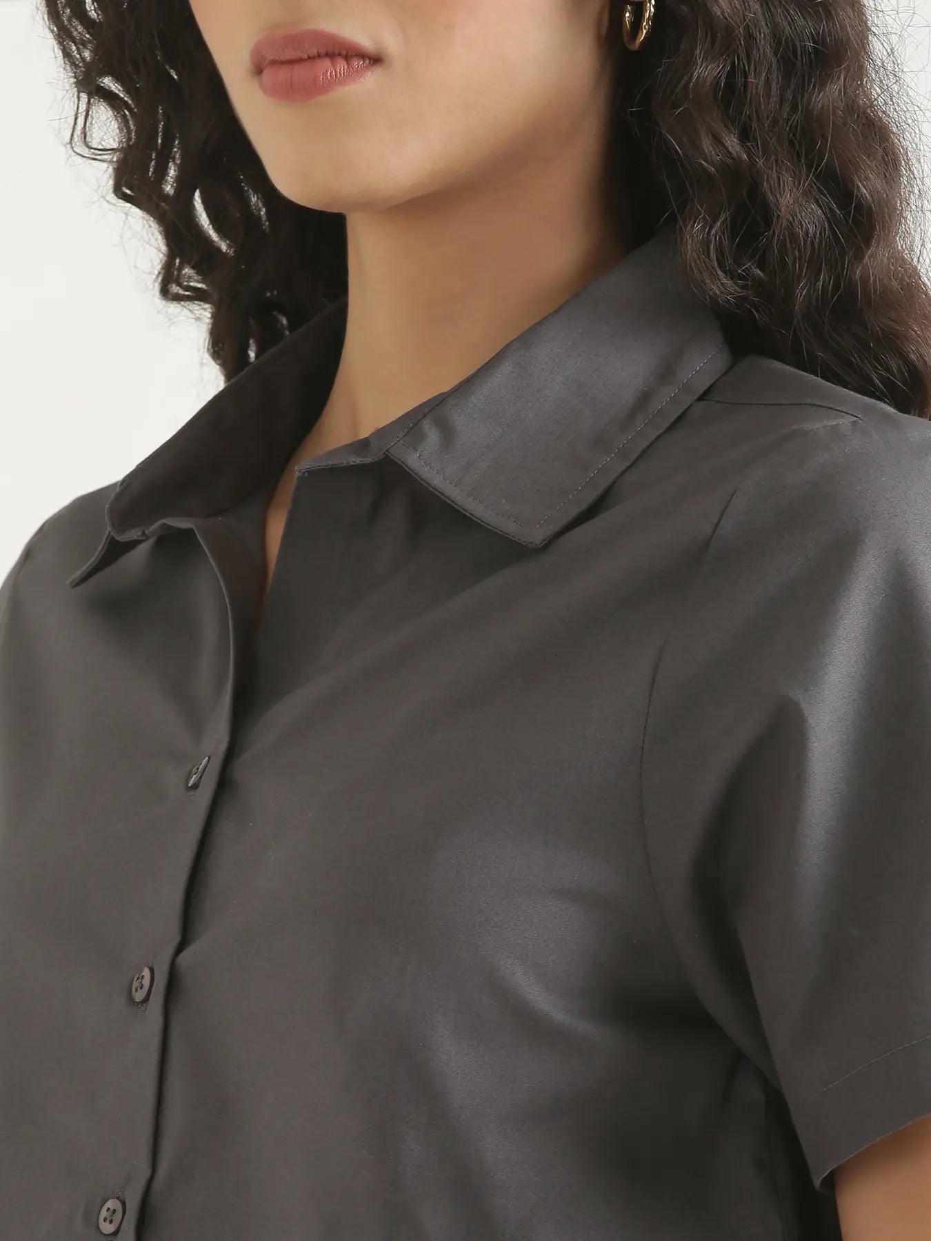 Women Dark Grey Better Cotton Crop Shirt