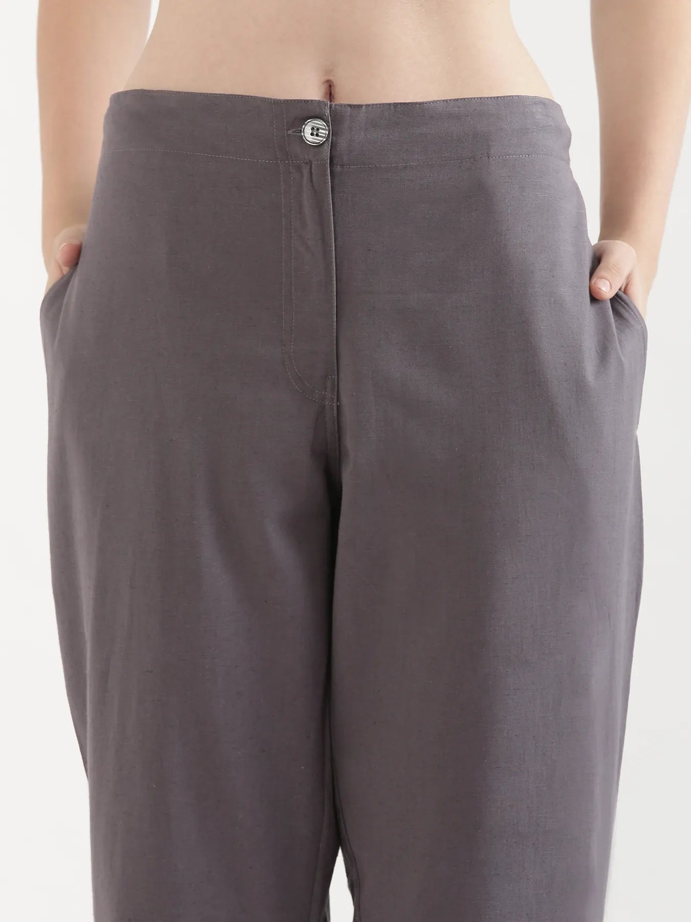 Women Slate Grey Airy Linen Straight Pant
