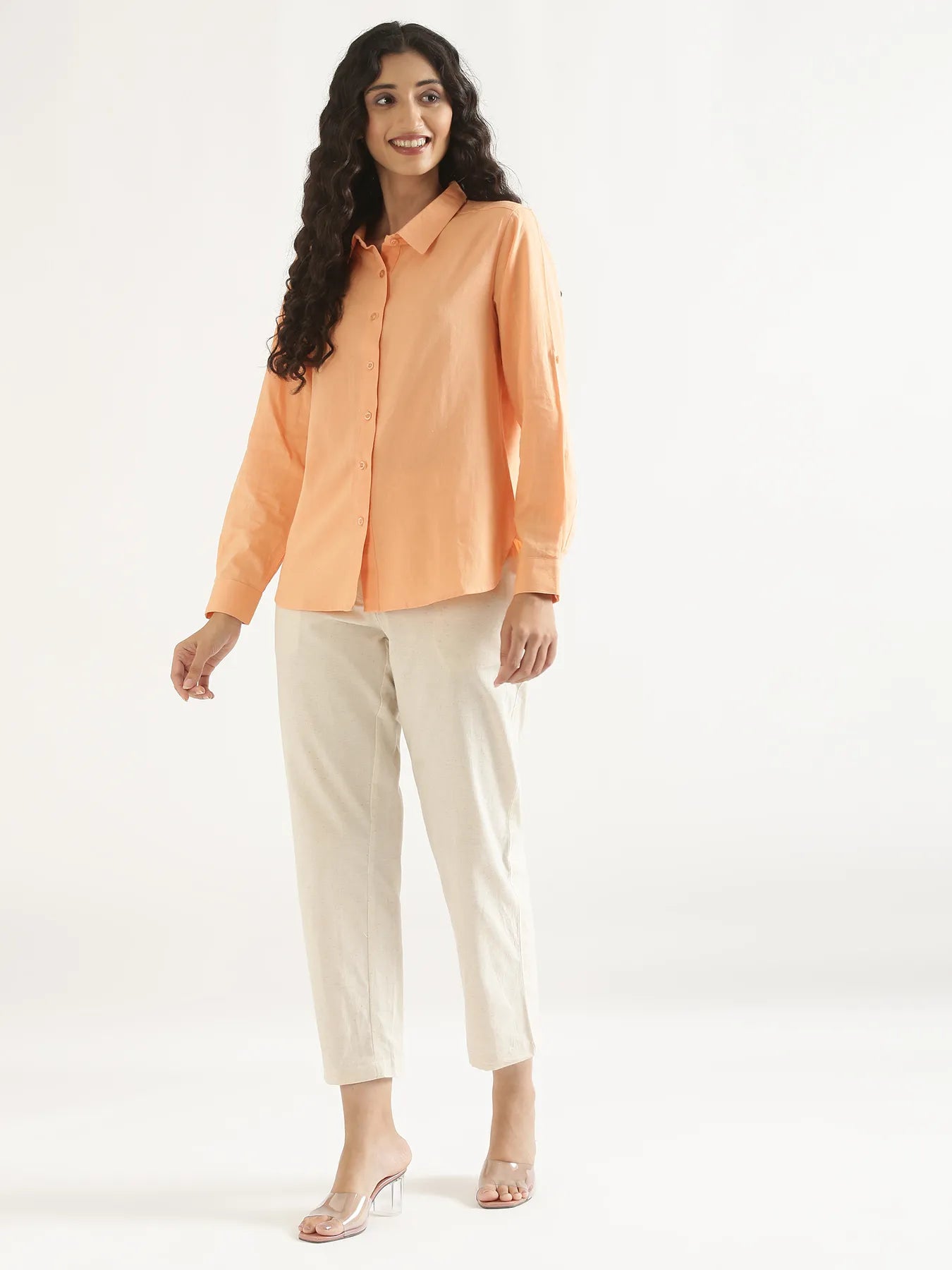 Women Peach Airy-Linen Shirt