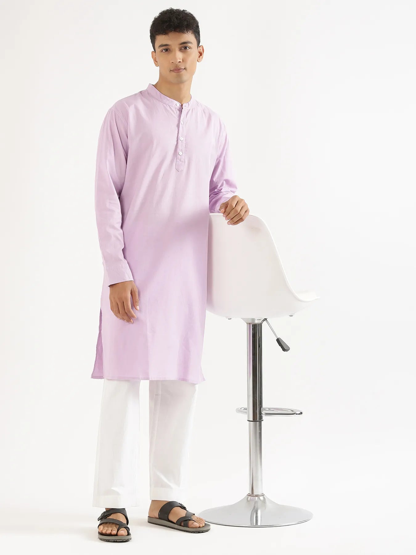 Men Lilac Airy Linen Long Kurta