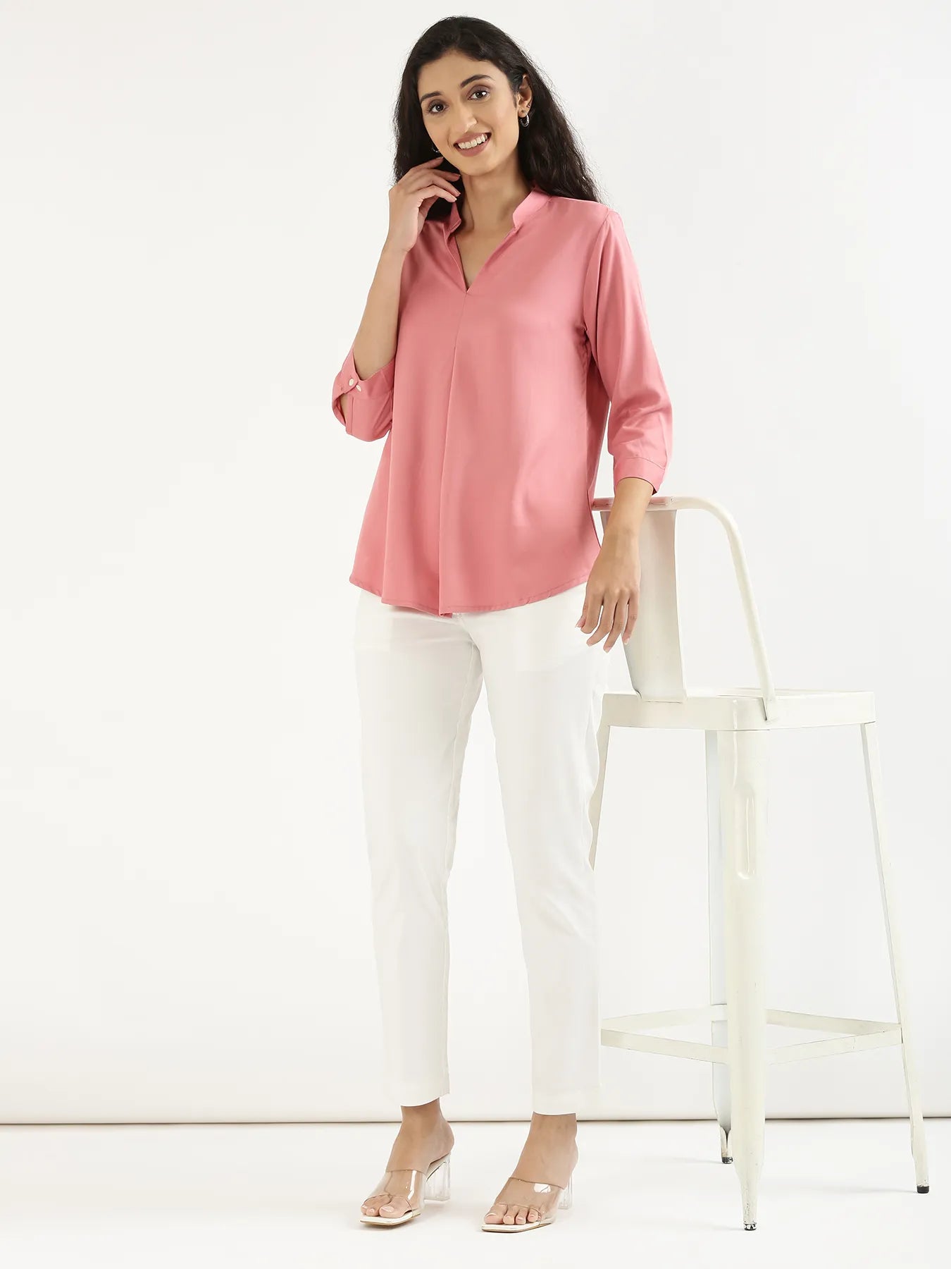 Women Rose Viscose Pleated Top