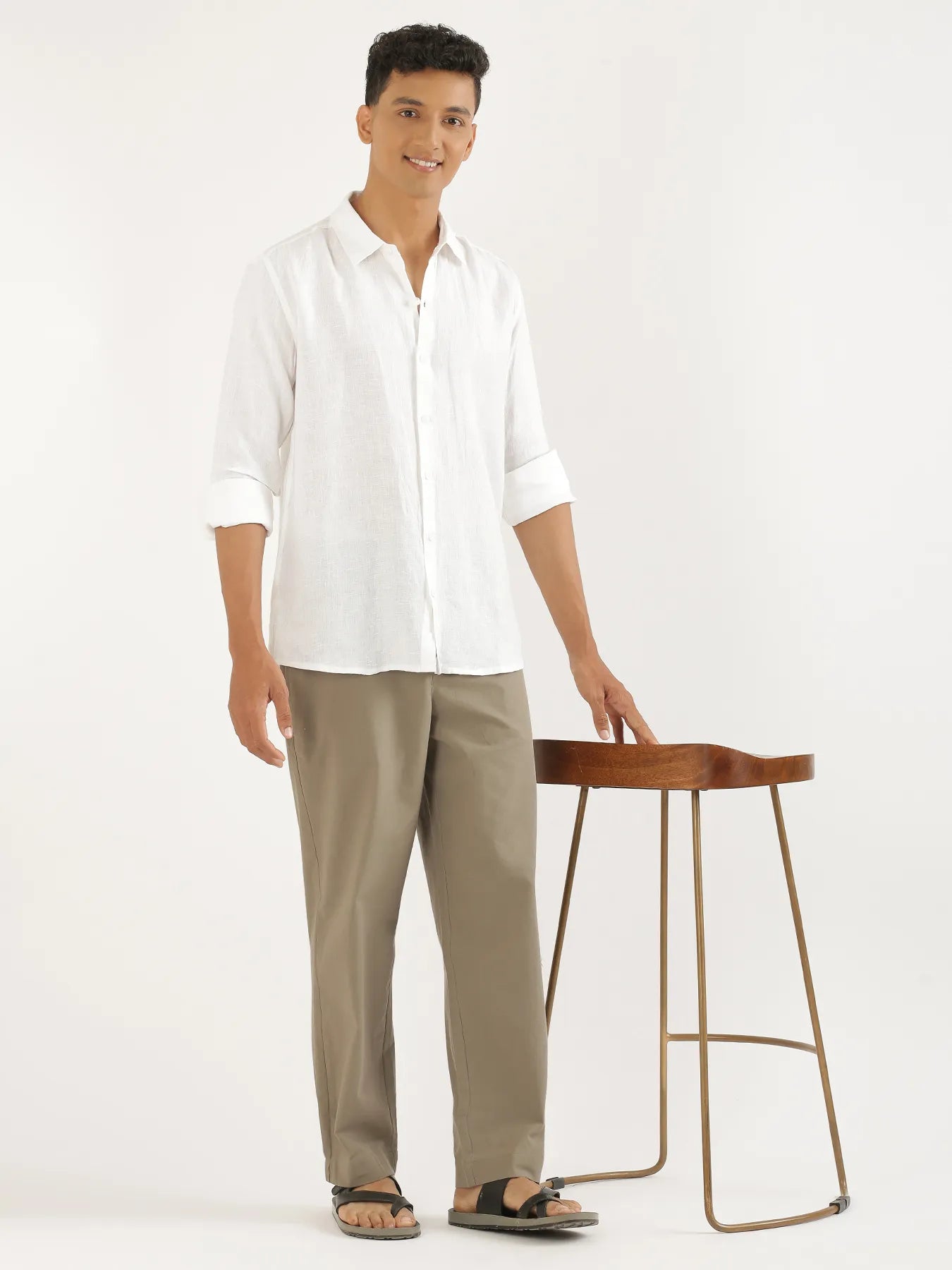 Men White Pure Linen Full Sleeve Shirt