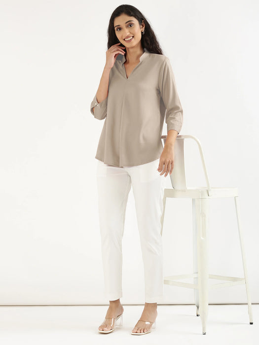 Women Taupe Viscose Pleated Top