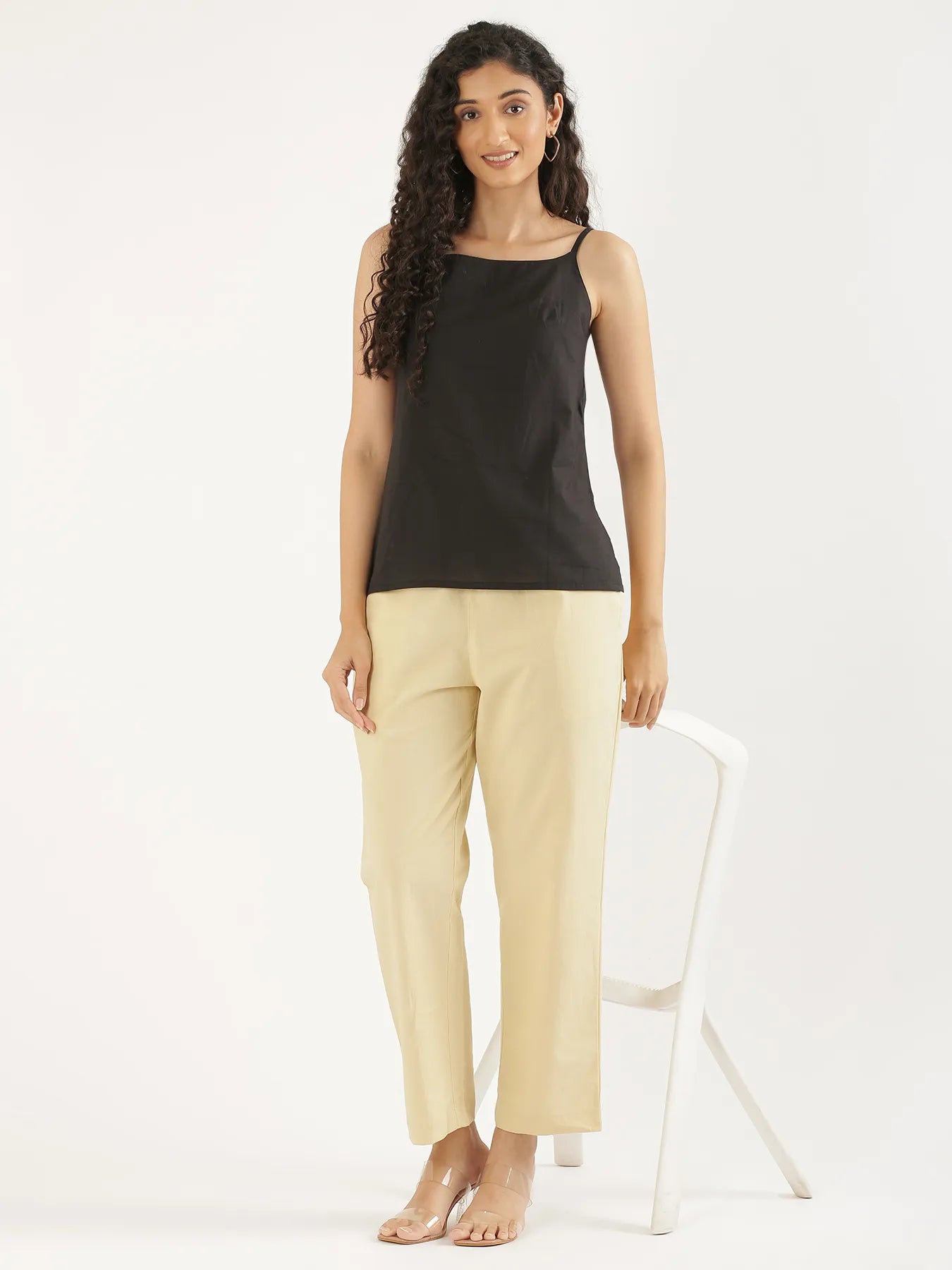 Women Black Cotton Camisole Top