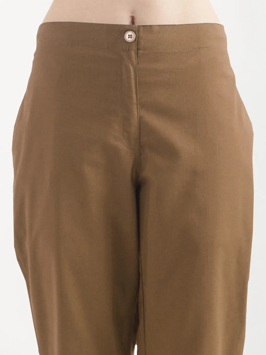 Women Coffee Brown Airy Linen Straight Pants