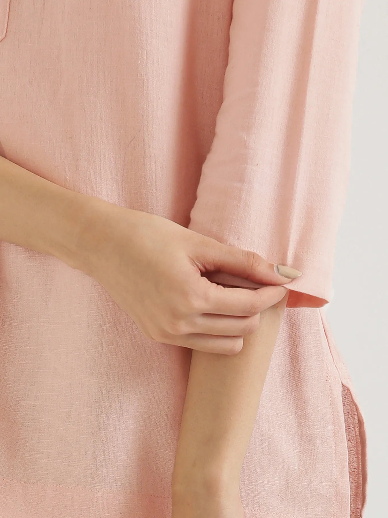 Women Salmon Pink Airy Linen Short Kurta