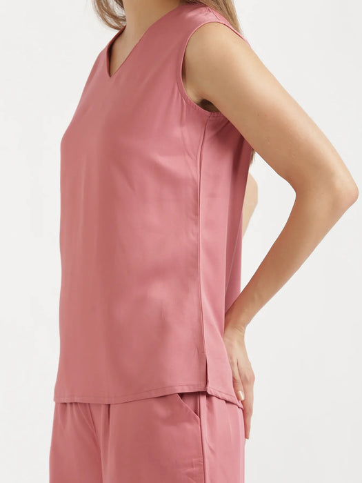 Women Rose V-Neck Sleeveless Top