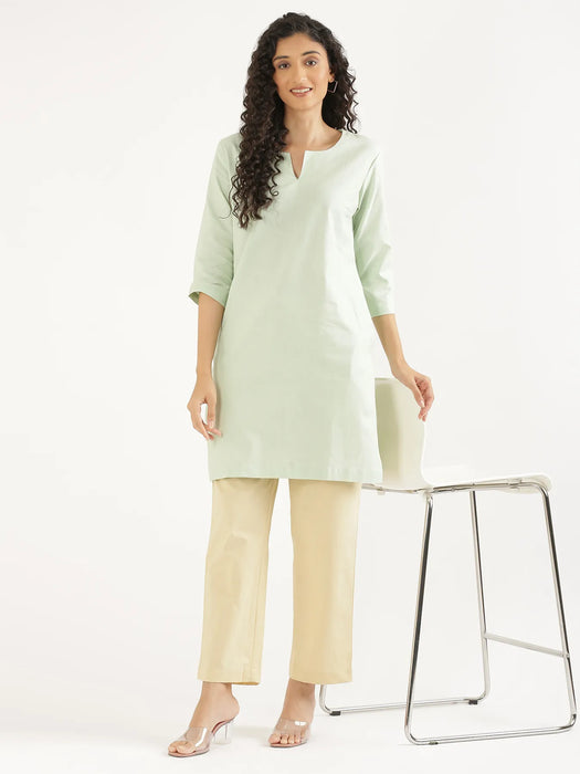 Women Mint Green Airy Linen Mid Thigh Length Kurta