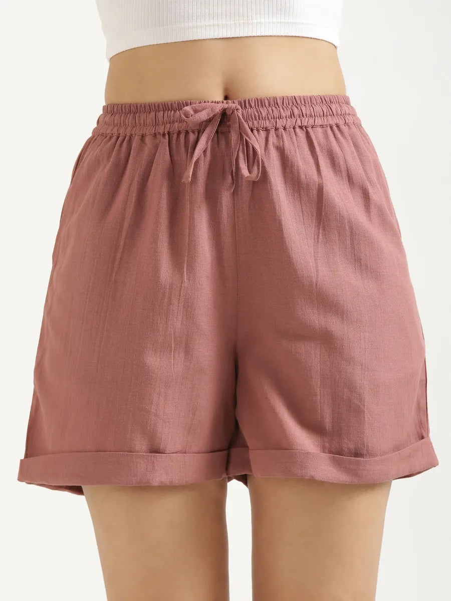 Women Rose Taupe Flowy Linen Shorts