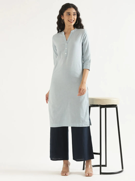Women Sky Blue Airy Linen Long Kurta