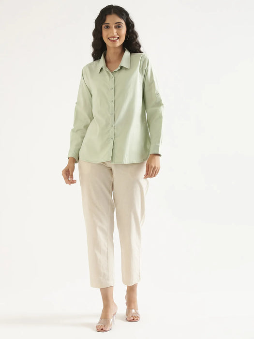 Women Mint Green Airy-Linen Shirt