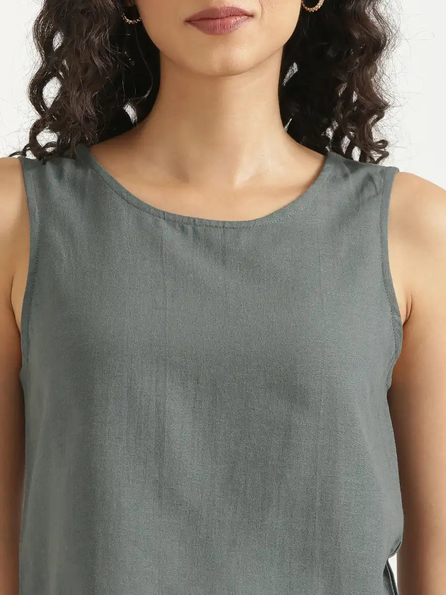 Women German Grey Flowy Linen Short Set