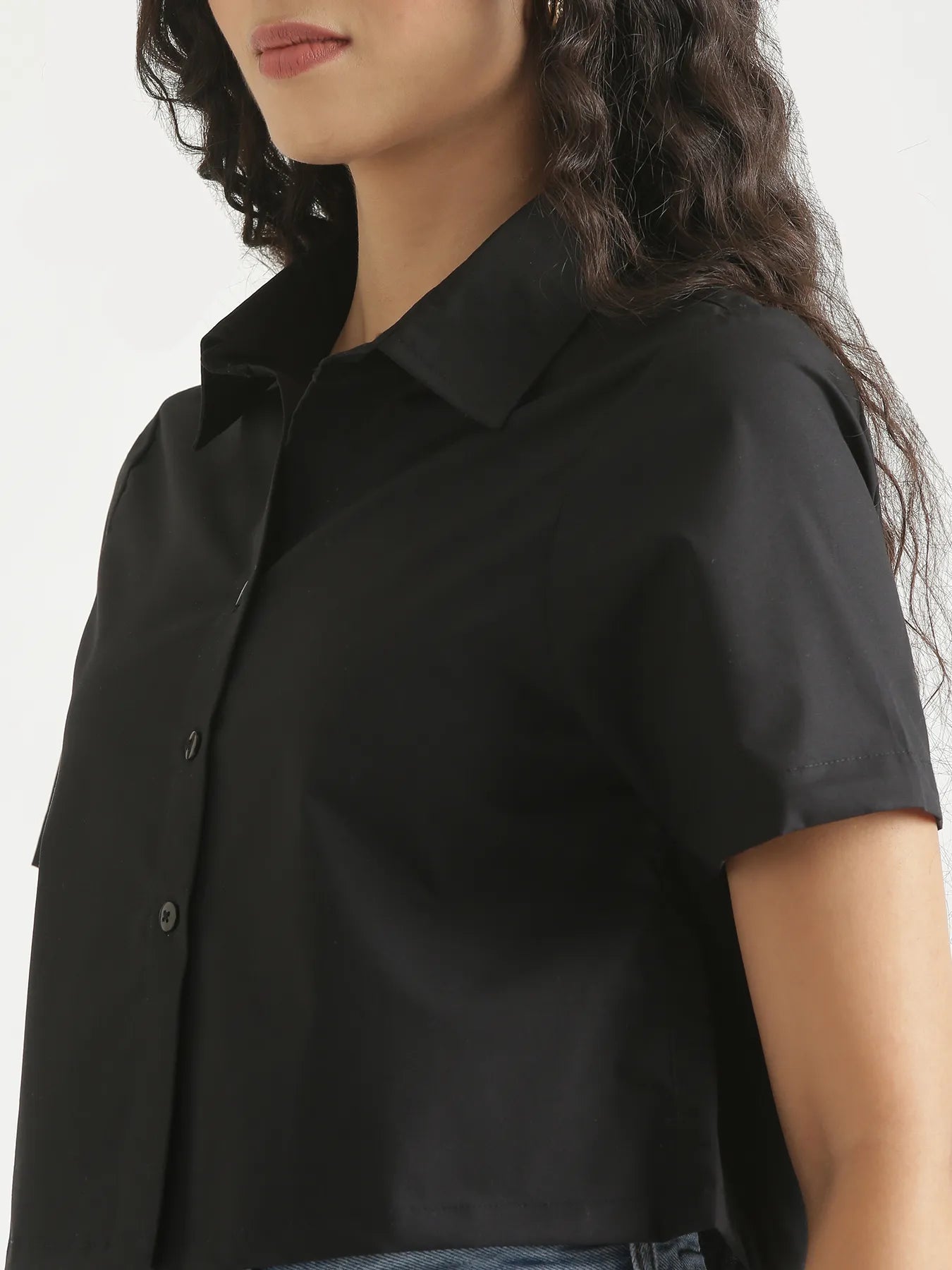 Women Black Better Cotton Crop Shirt