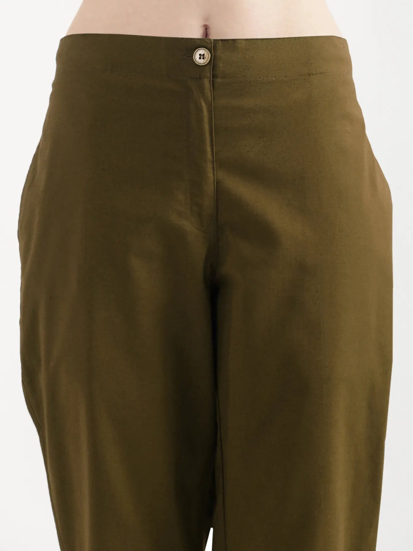 Women Olive Green Airy Linen Straight Pant