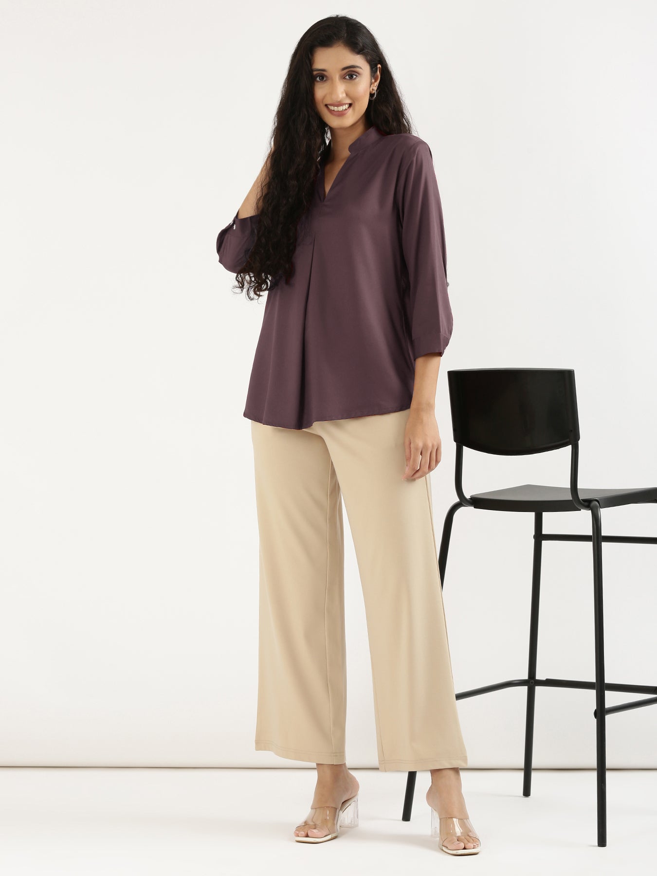 Brinjal Viscose Pleated Top