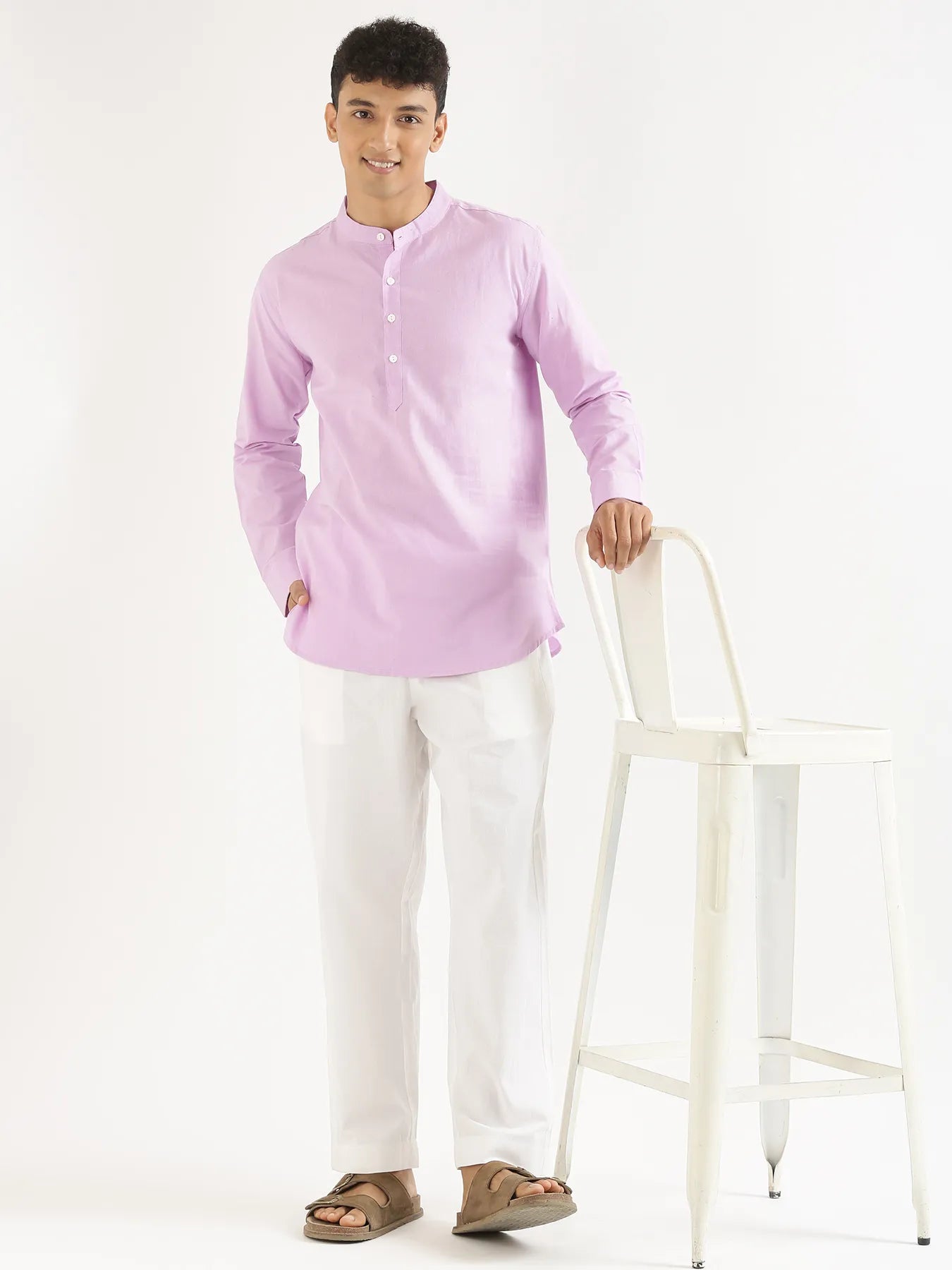 Men Lilac Airy Linen Short Kurta