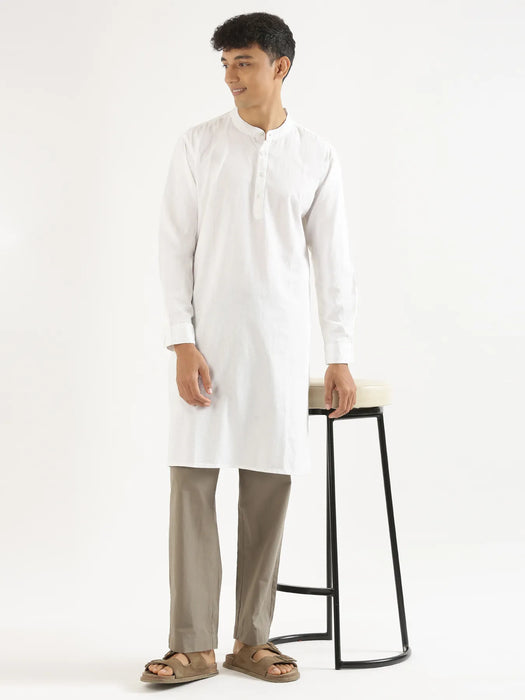 Men White Airy Linen Long Kurta