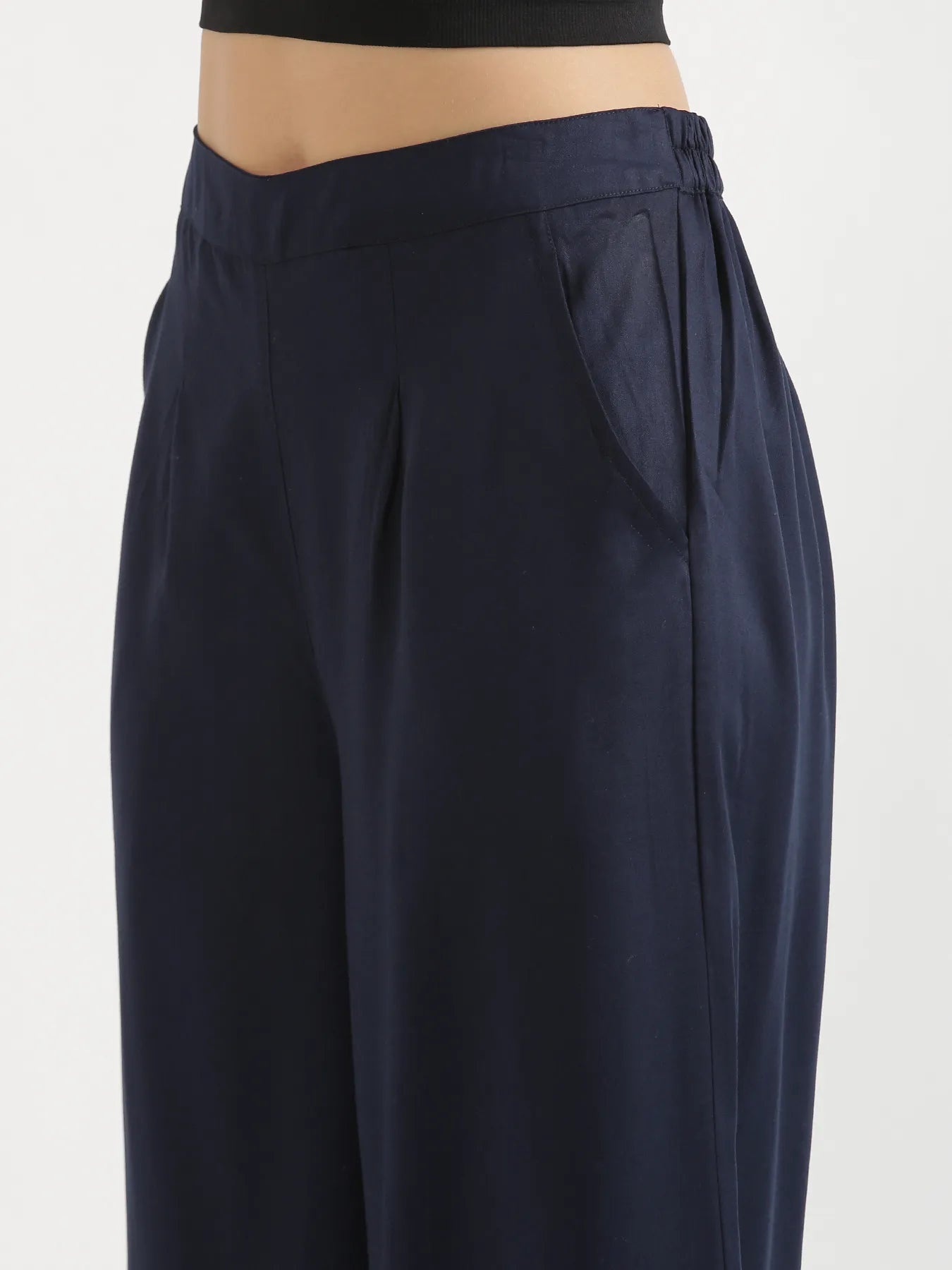 Women Navy Blue Viscose Palazzo Pant