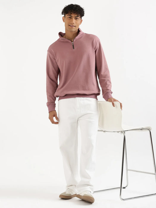 Unisex Rose Taupe Zip Neck Sweatshirt