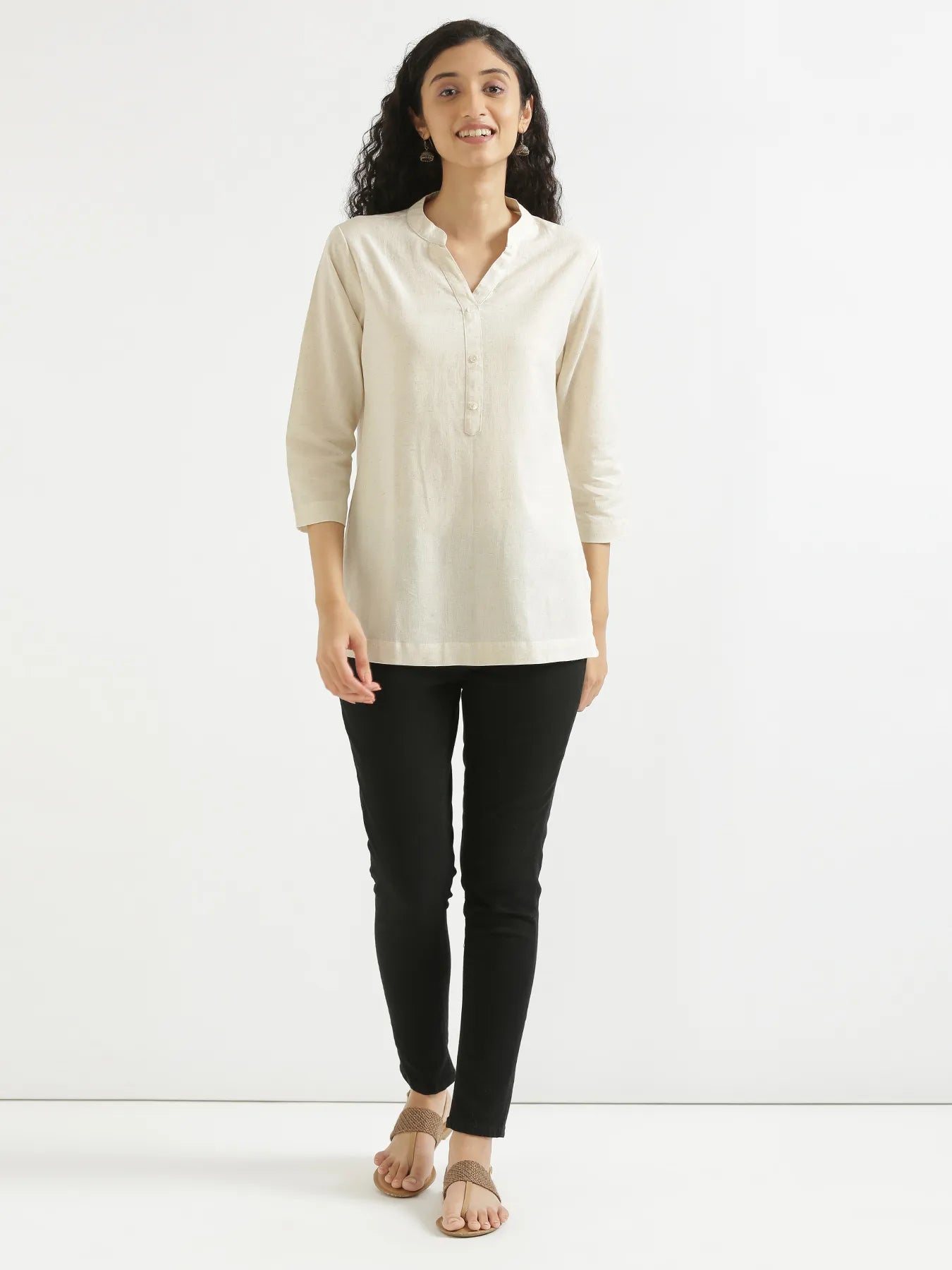 Women Ecru Airy Linen Short Kurta