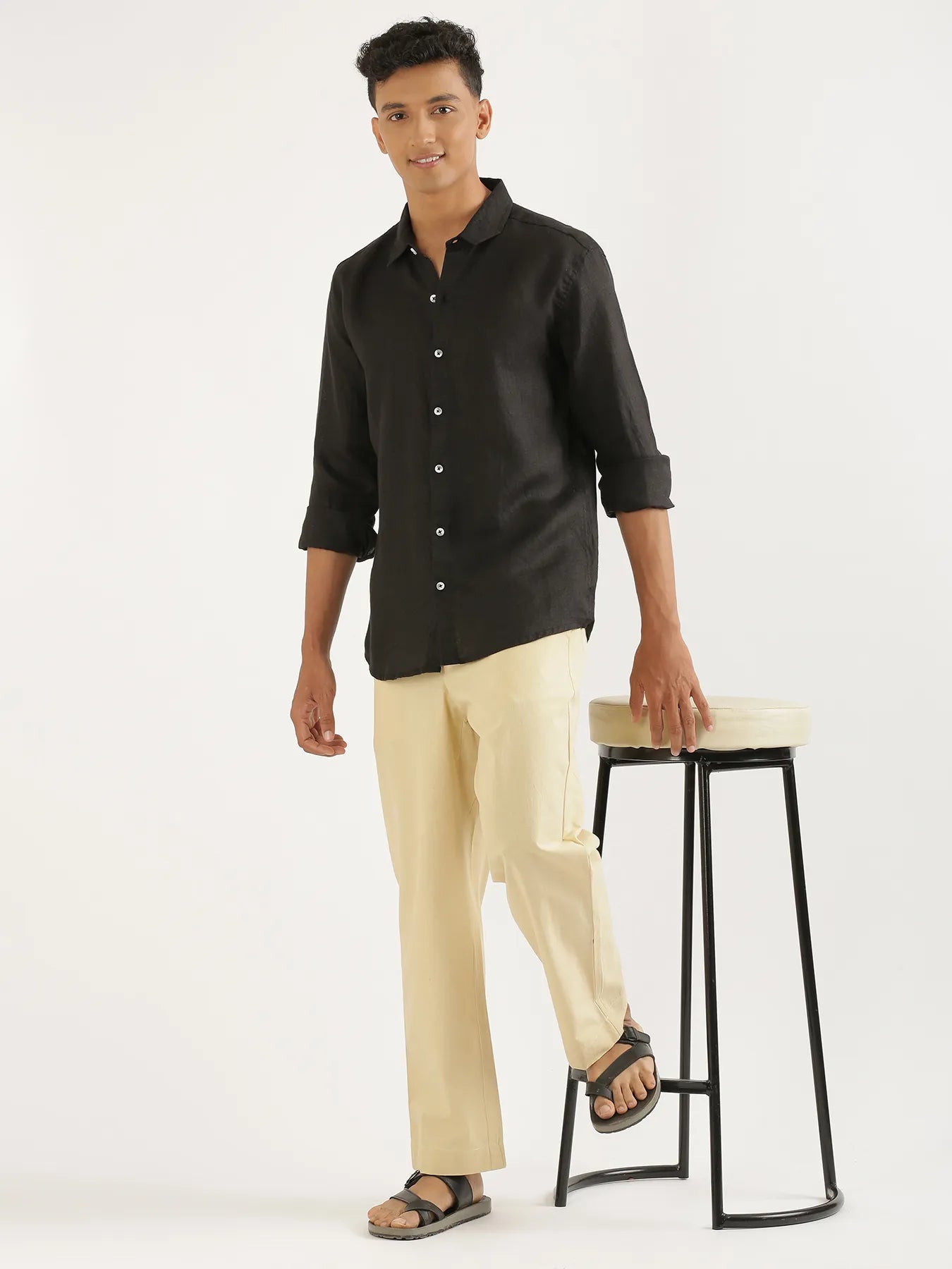 Men Black Pure Linen Full Sleeve Shirt