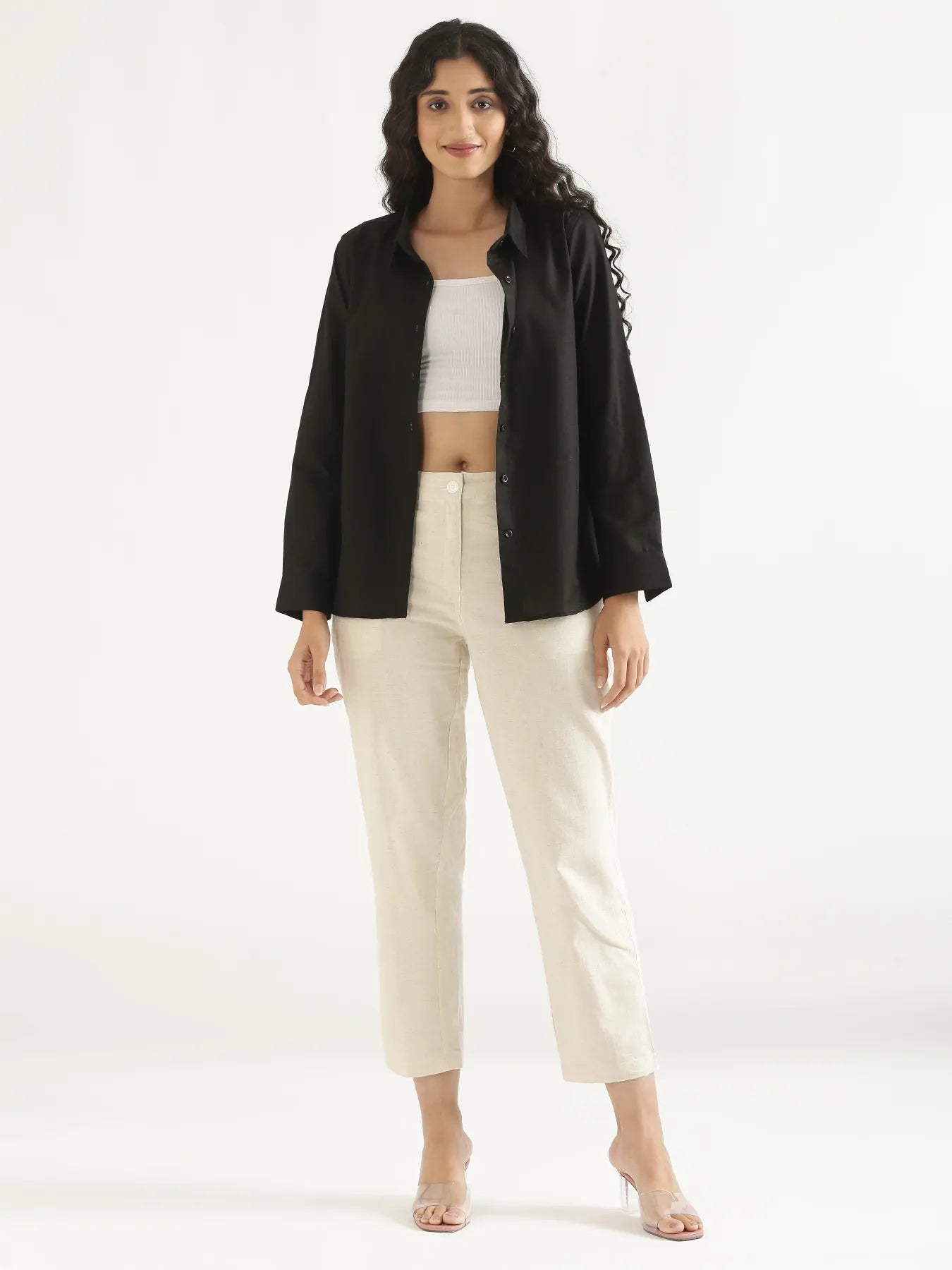 Women Black Airy-Linen Shirt