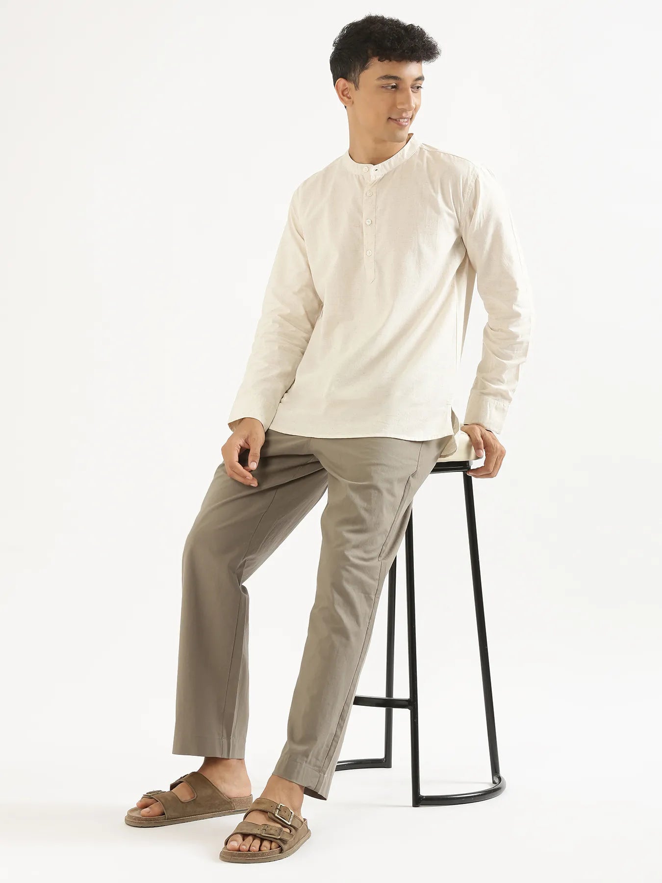 Men Ecru Airy Linen Short Kurta