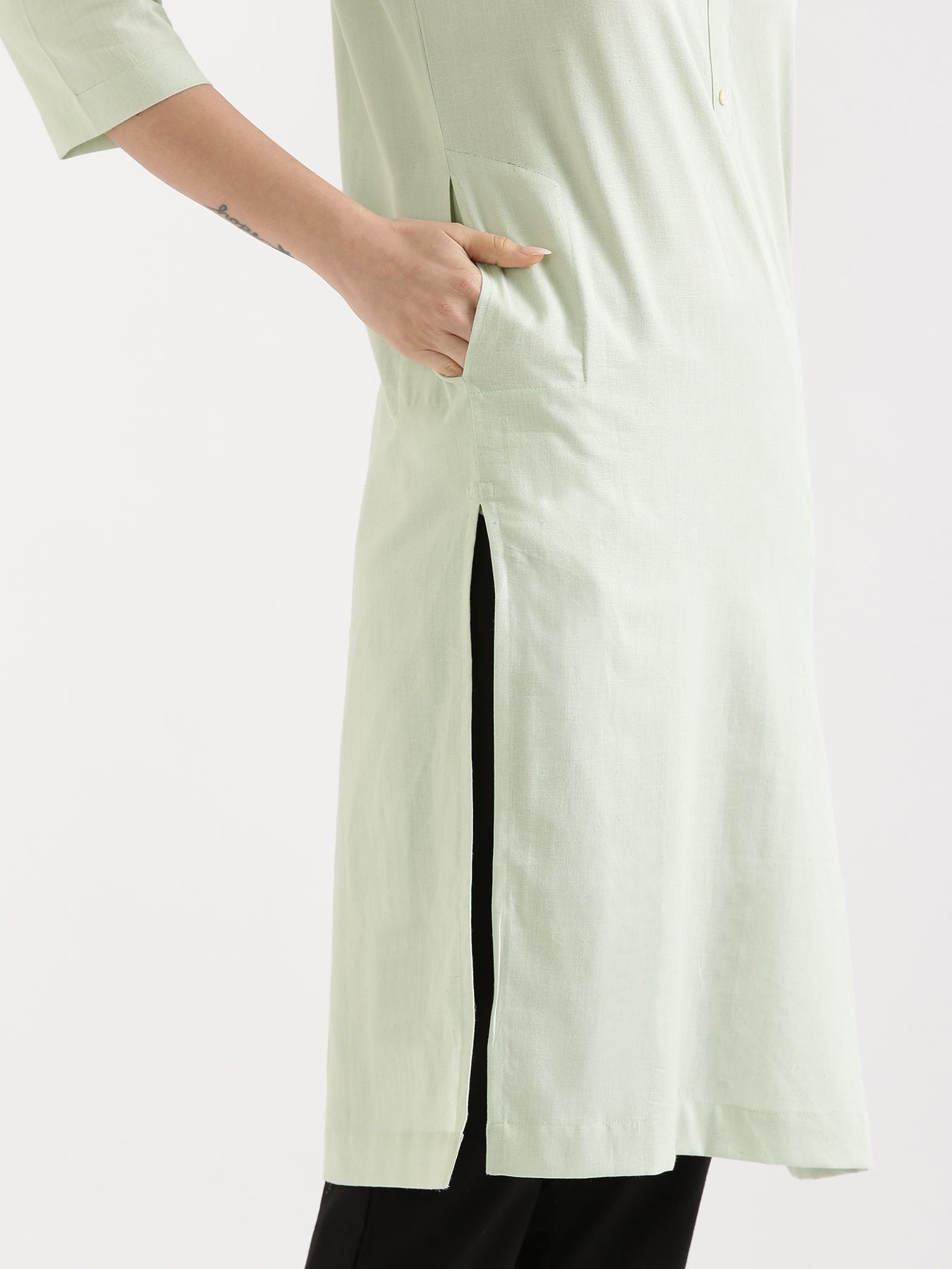 Mint Green Airy Linen Long Kurta