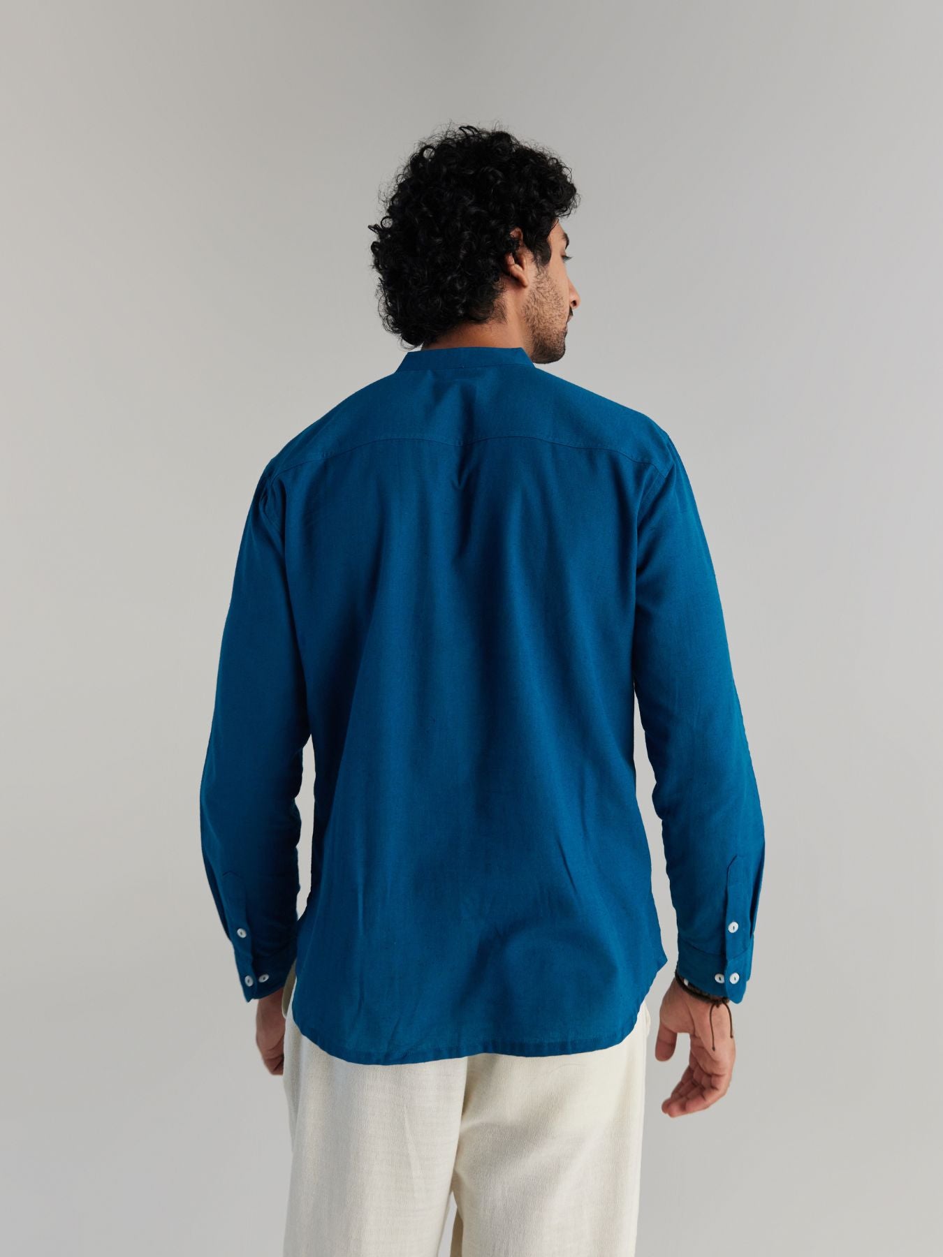 Men Turquoise Airy Linen Short Kurta