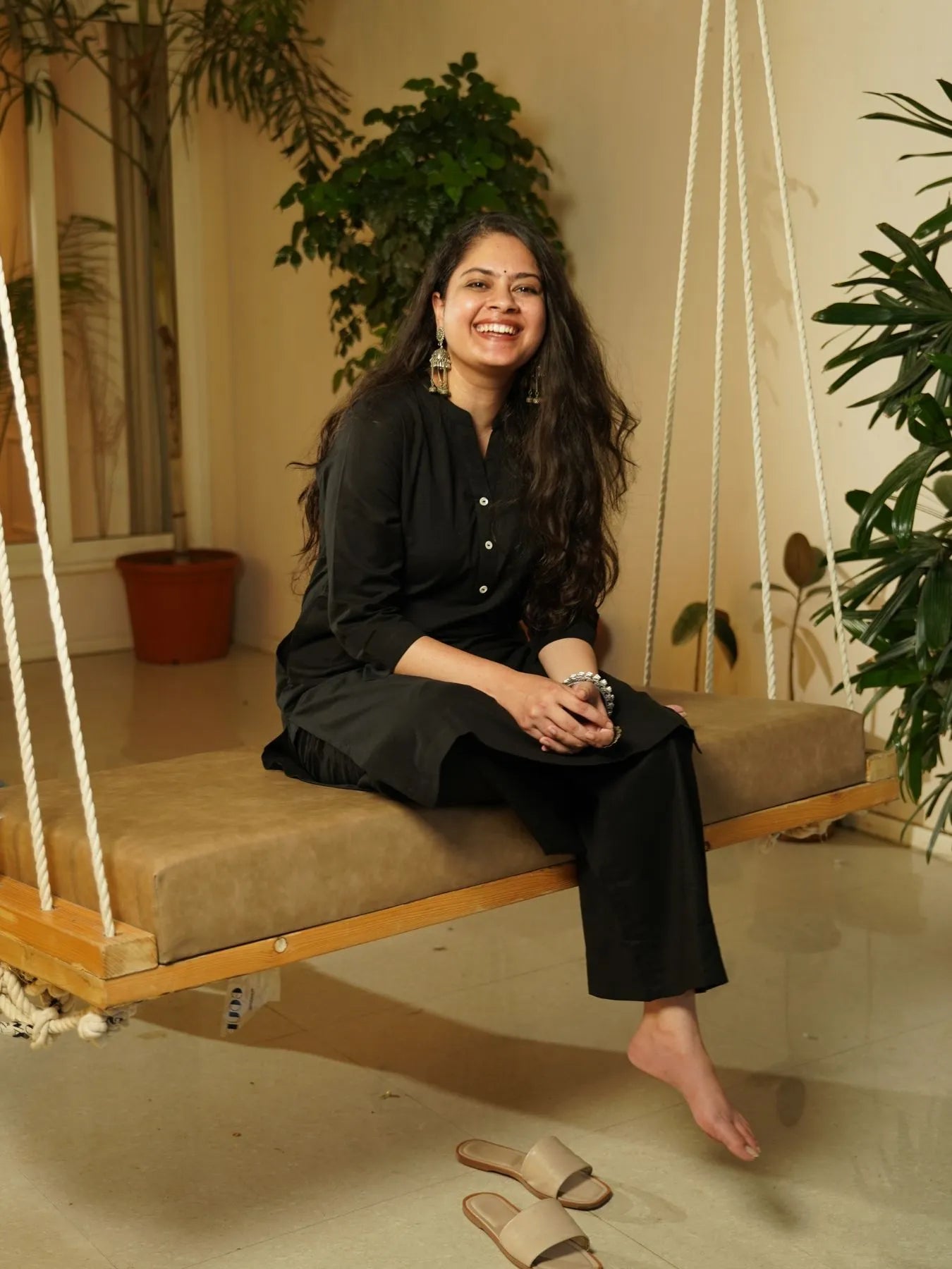 Black Airy Linen Long Kurta Co-ord Set