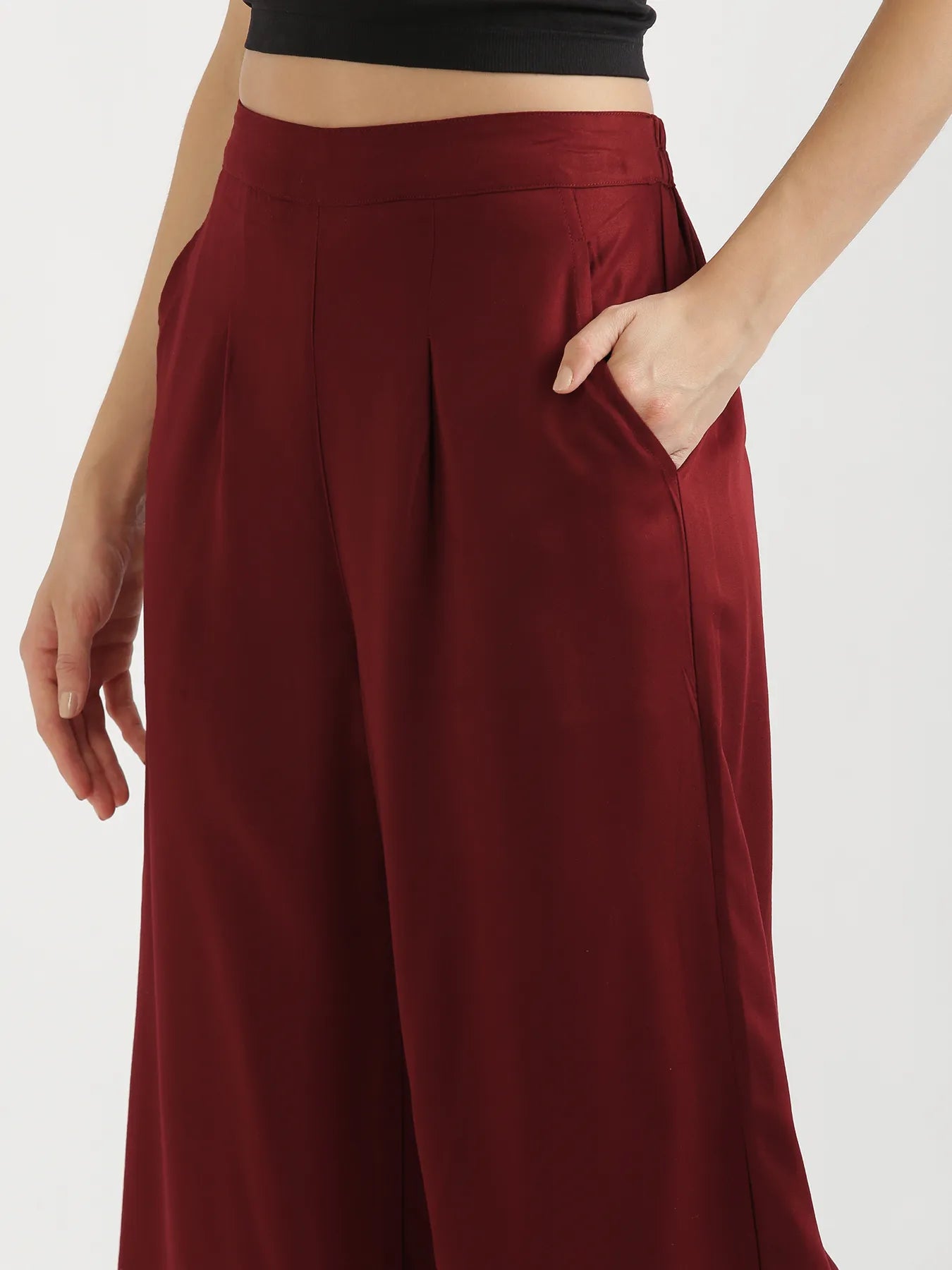 Women Maroon Viscose Palazzo Pant
