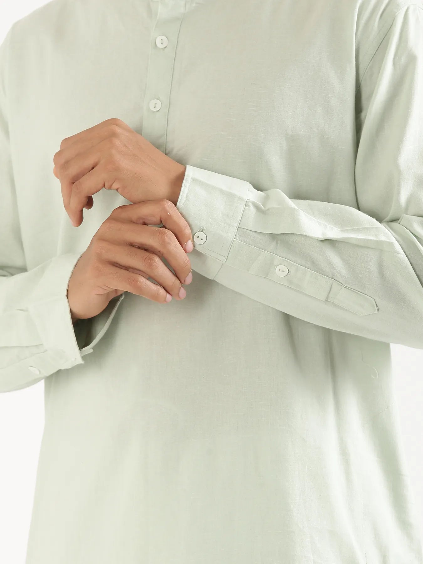 Men Mint Green Airy Linen Long Kurta
