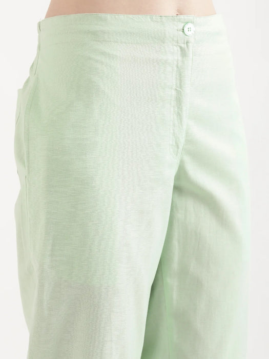 Women Mint Green Airy Linen Straight Pants