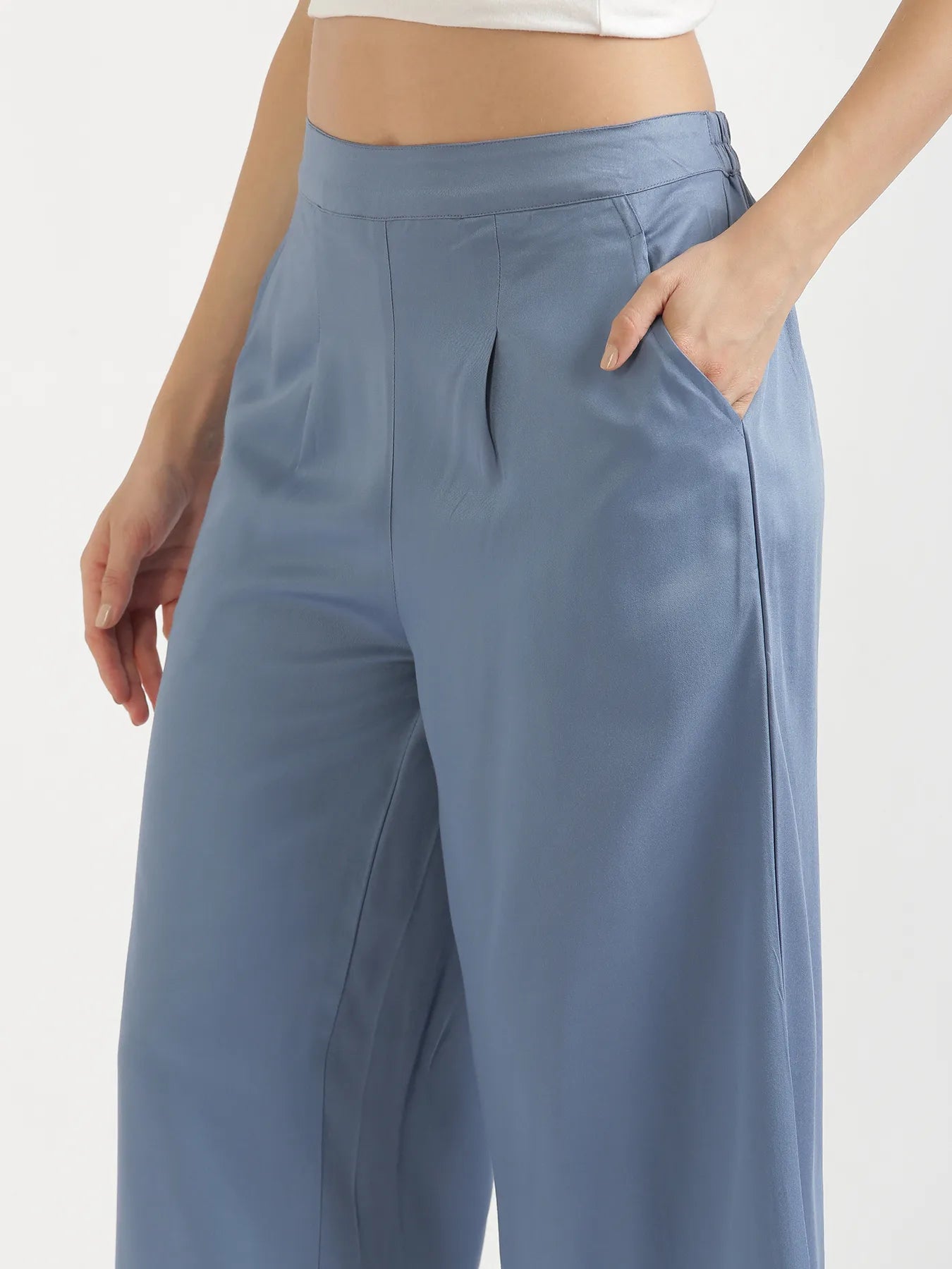 Women English Blue Viscose Palazzo Pant