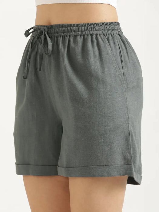 Women German Grey Flowy Linen Shorts