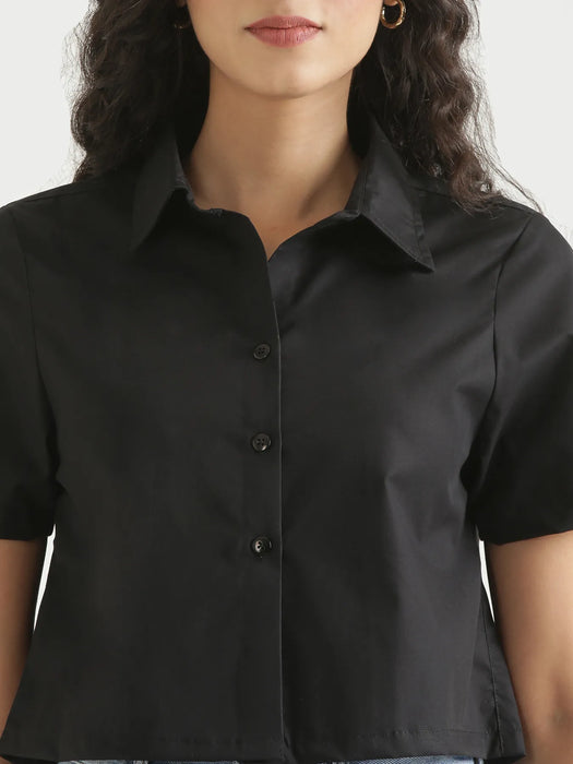 Women Black Better Cotton Crop Shirt