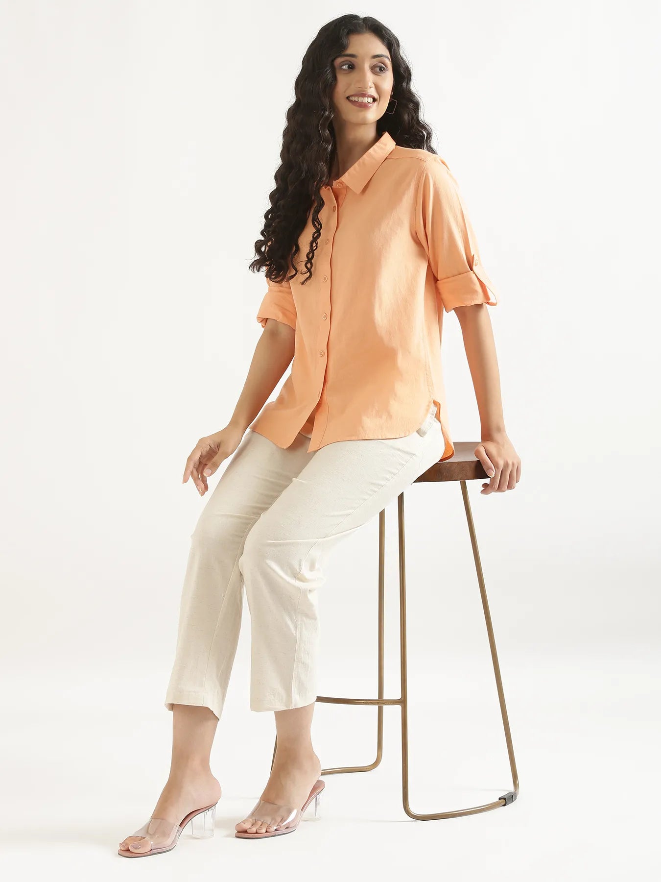 Women Peach Airy-Linen Shirt