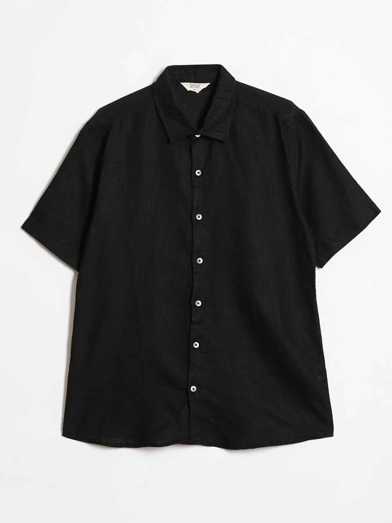 Men Black Pure Linen Short Sleeve Shirt