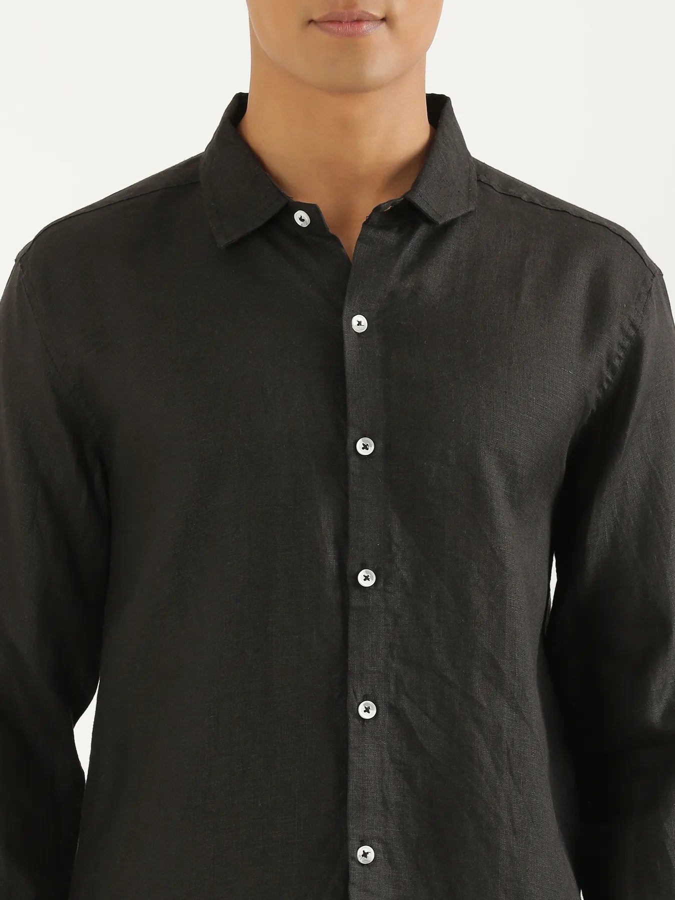 Men Black Pure Linen Full Sleeve Shirt