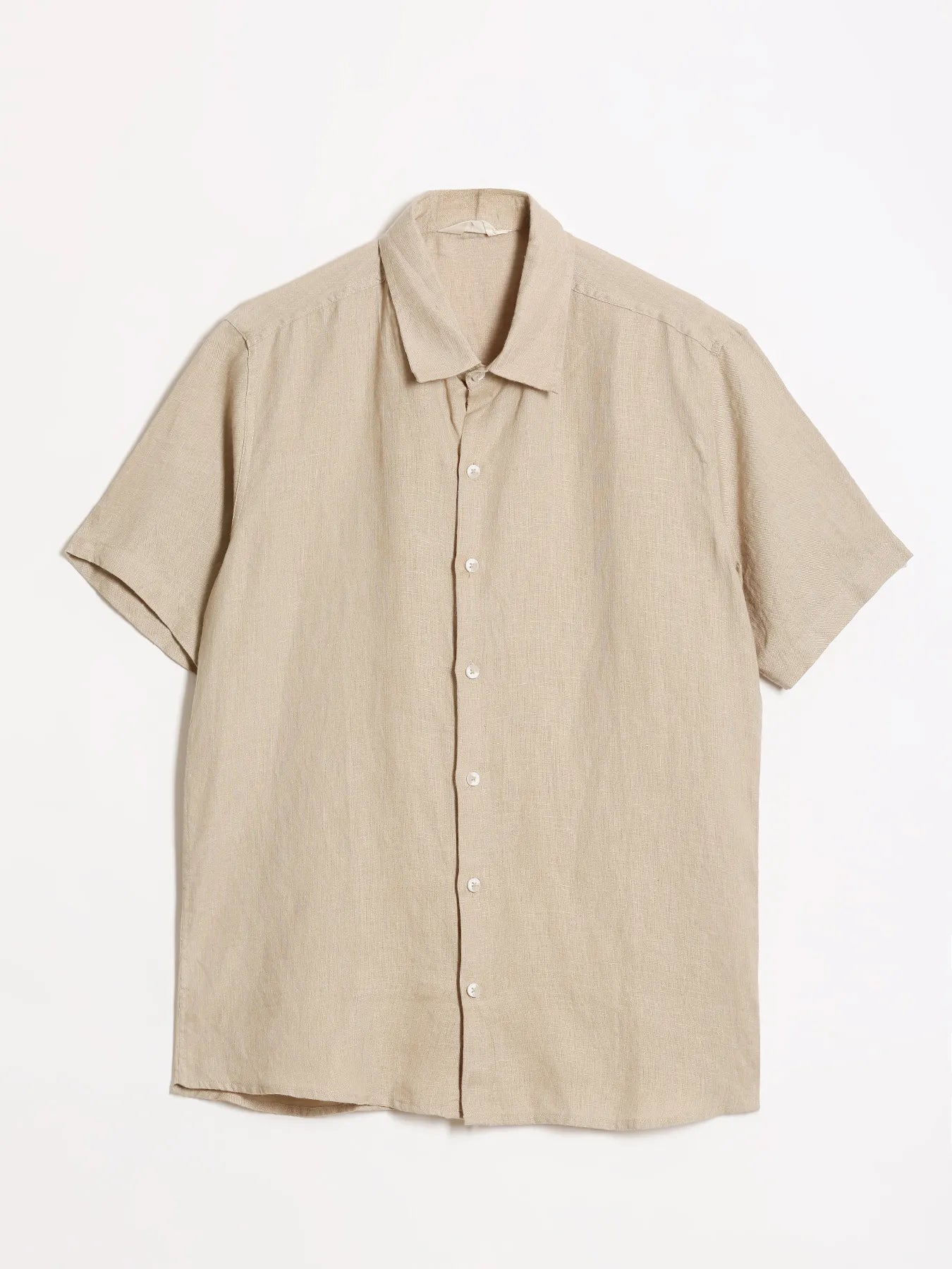 Men Taupe Pure Linen Short Sleeve Shirt