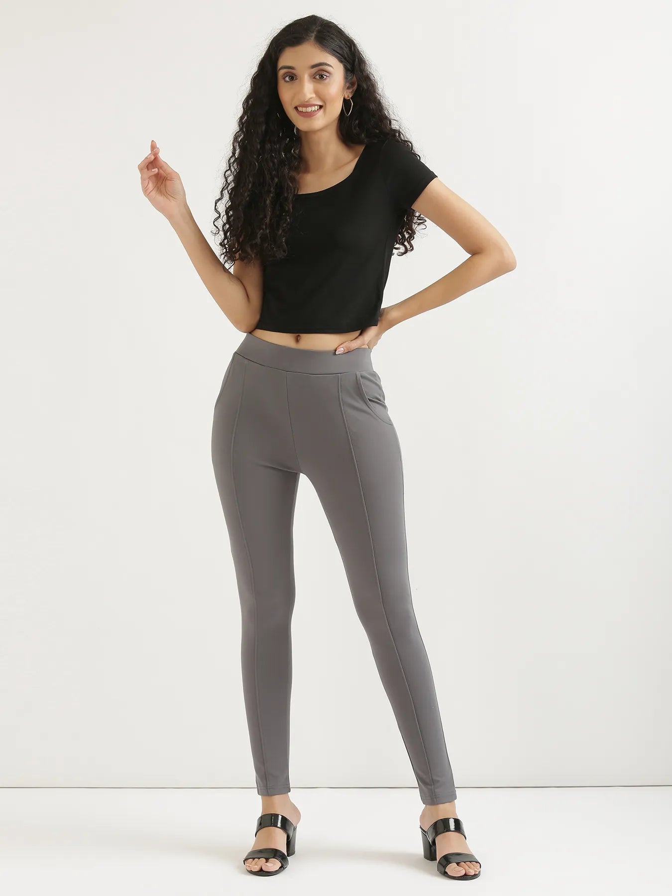 Women Cement Grey 4-Way Stretchable Pants