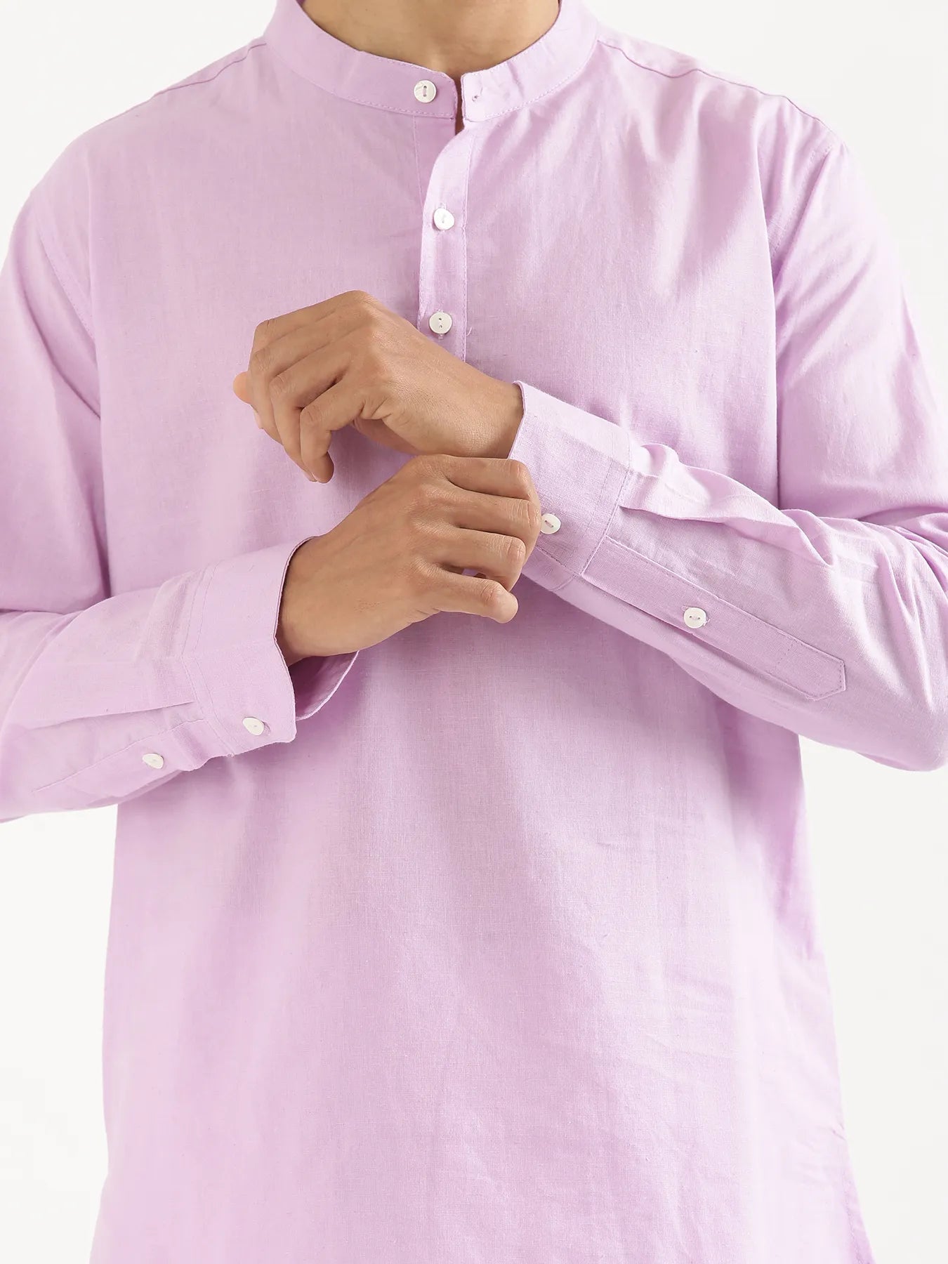 Men Lilac Airy Linen Short Kurta