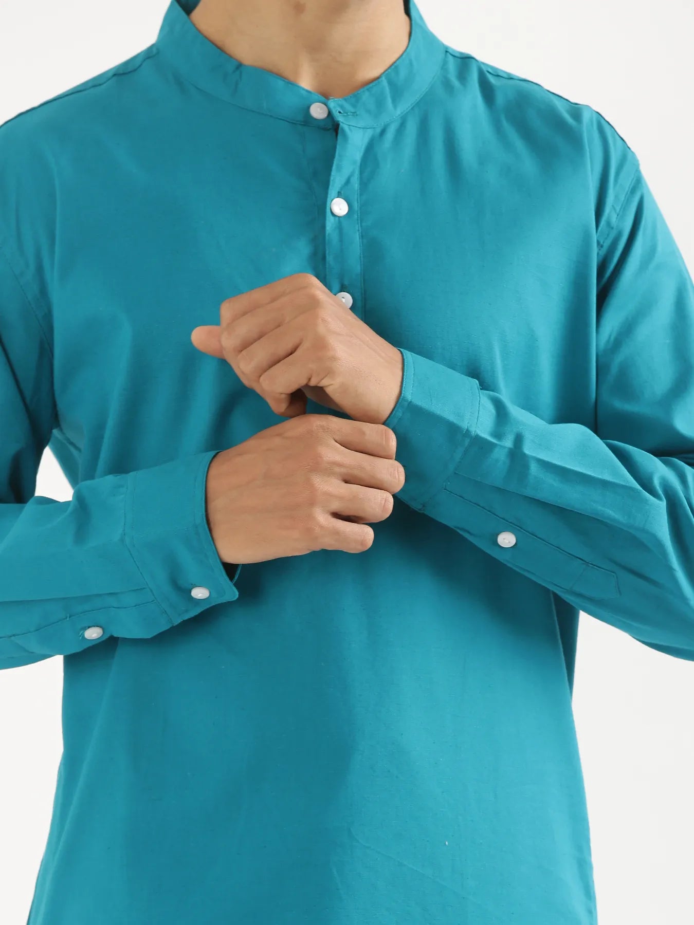 Men Teal Airy Linen Long Kurta