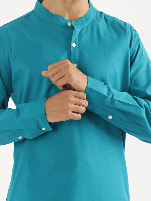 Men Teal Airy Linen Long Kurta