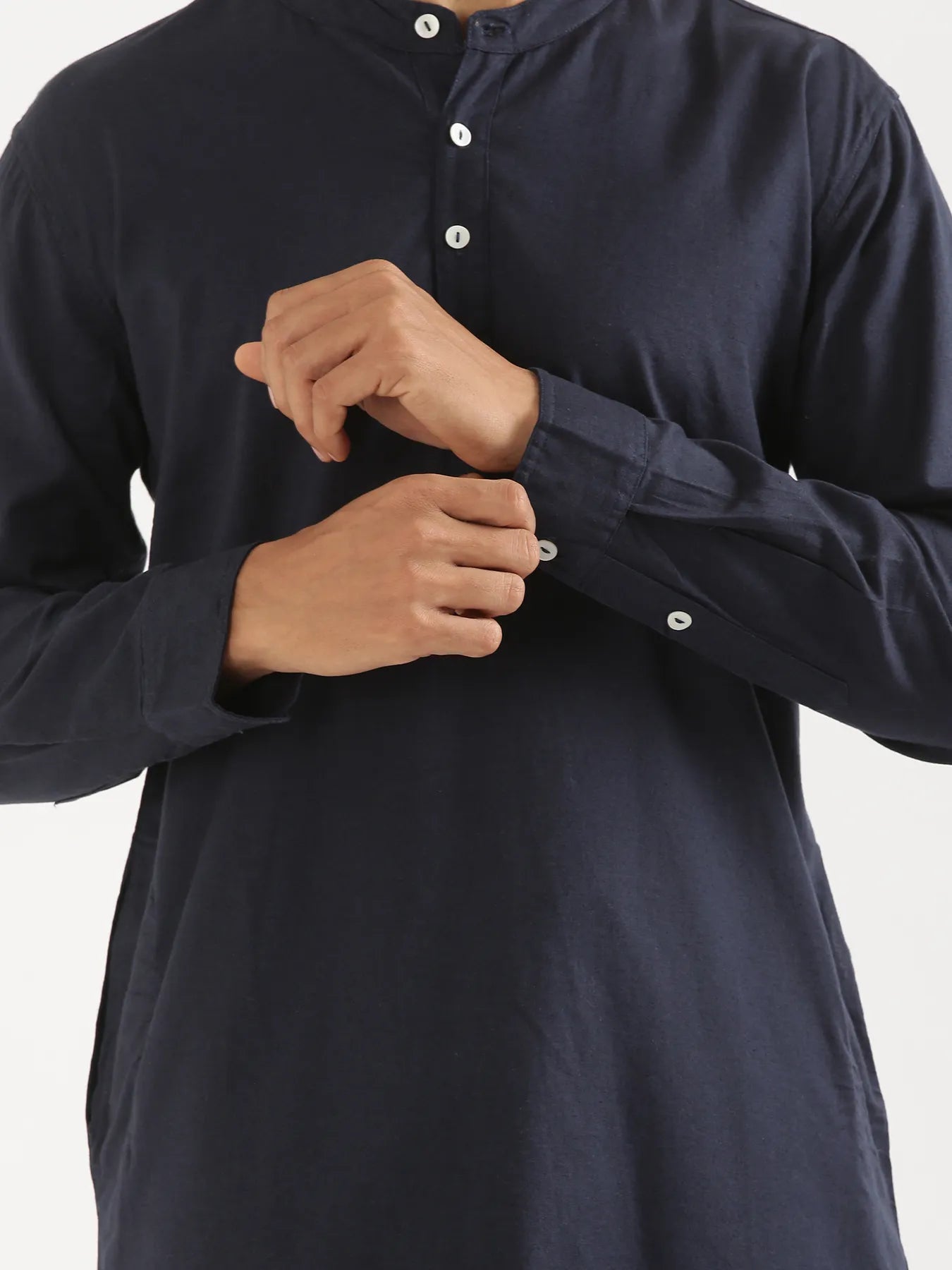 Men Navy Blue Airy Linen Long Kurta
