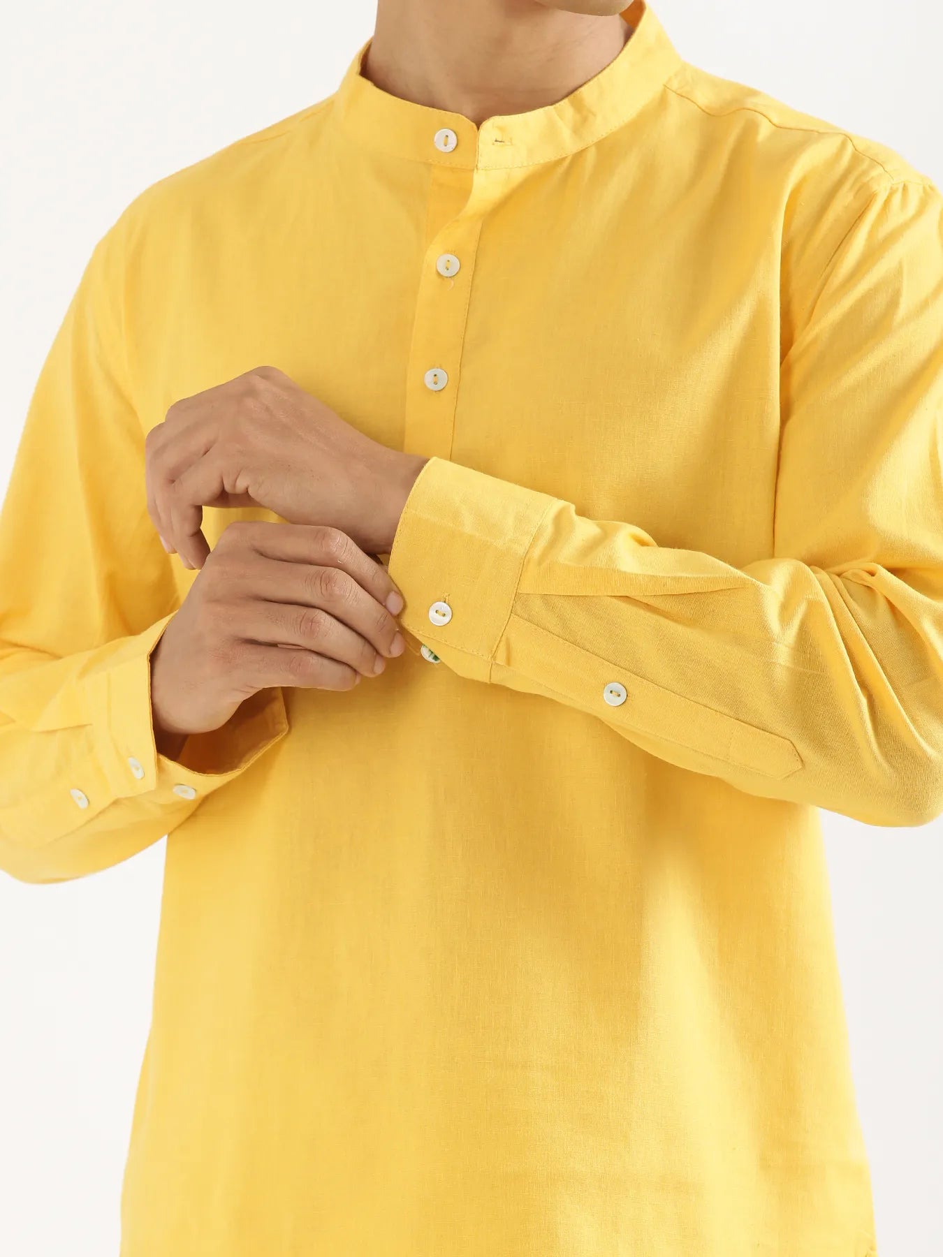 Men Yellow Airy Linen Short Kurta