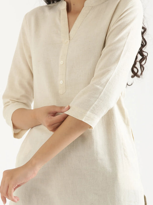 Women Ecru Airy Linen Long Kurta