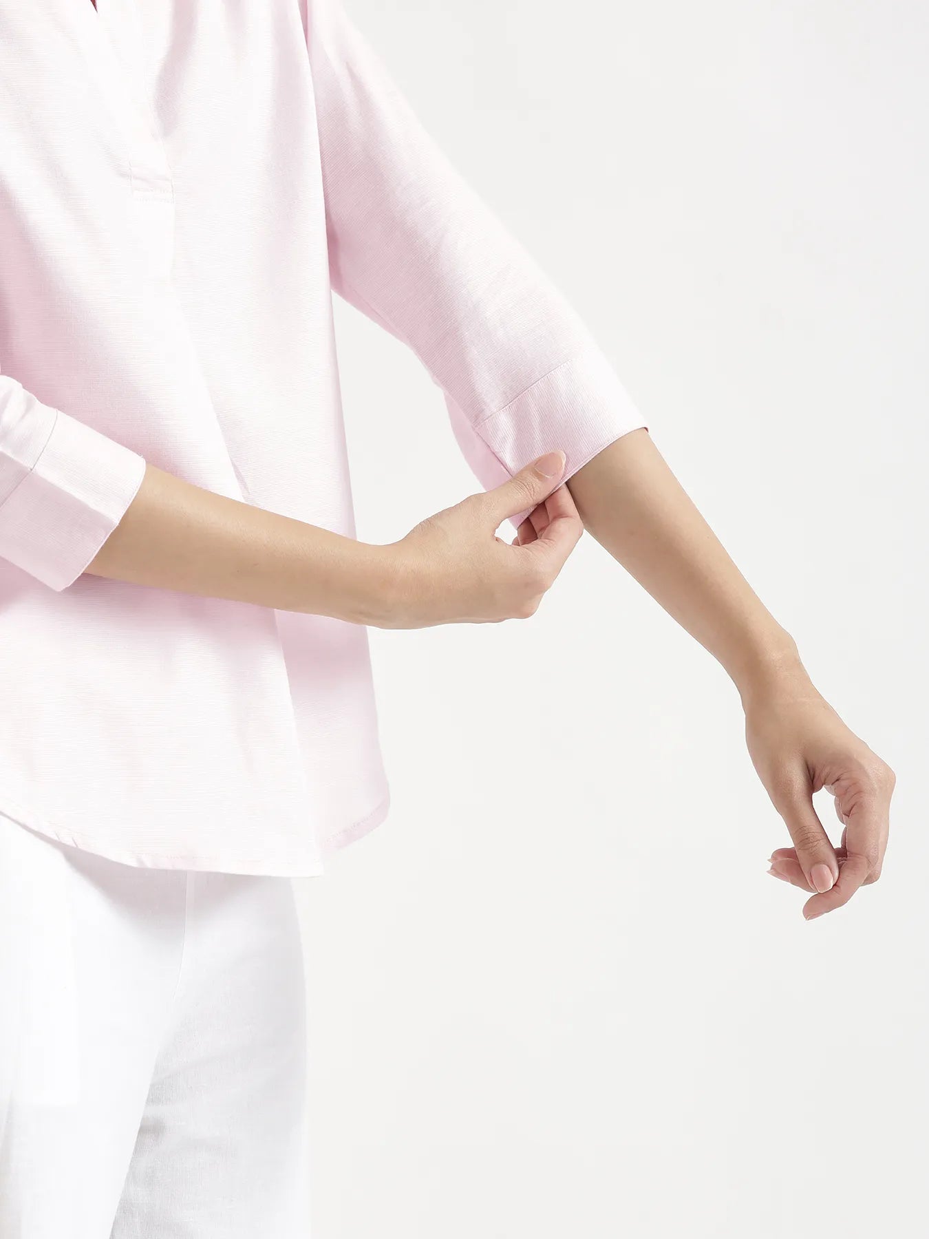 Women Blush Pink Linen Blend Pleated Top & White Airy Linen Wide Leg Pants Pant Set