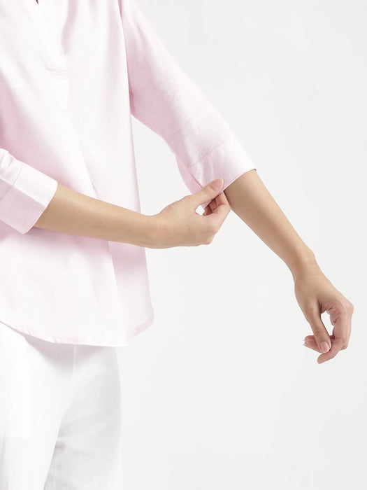 Women Blush Pink Linen Blend Pleated Top & White Airy Linen Wide Leg Pants Pant Set