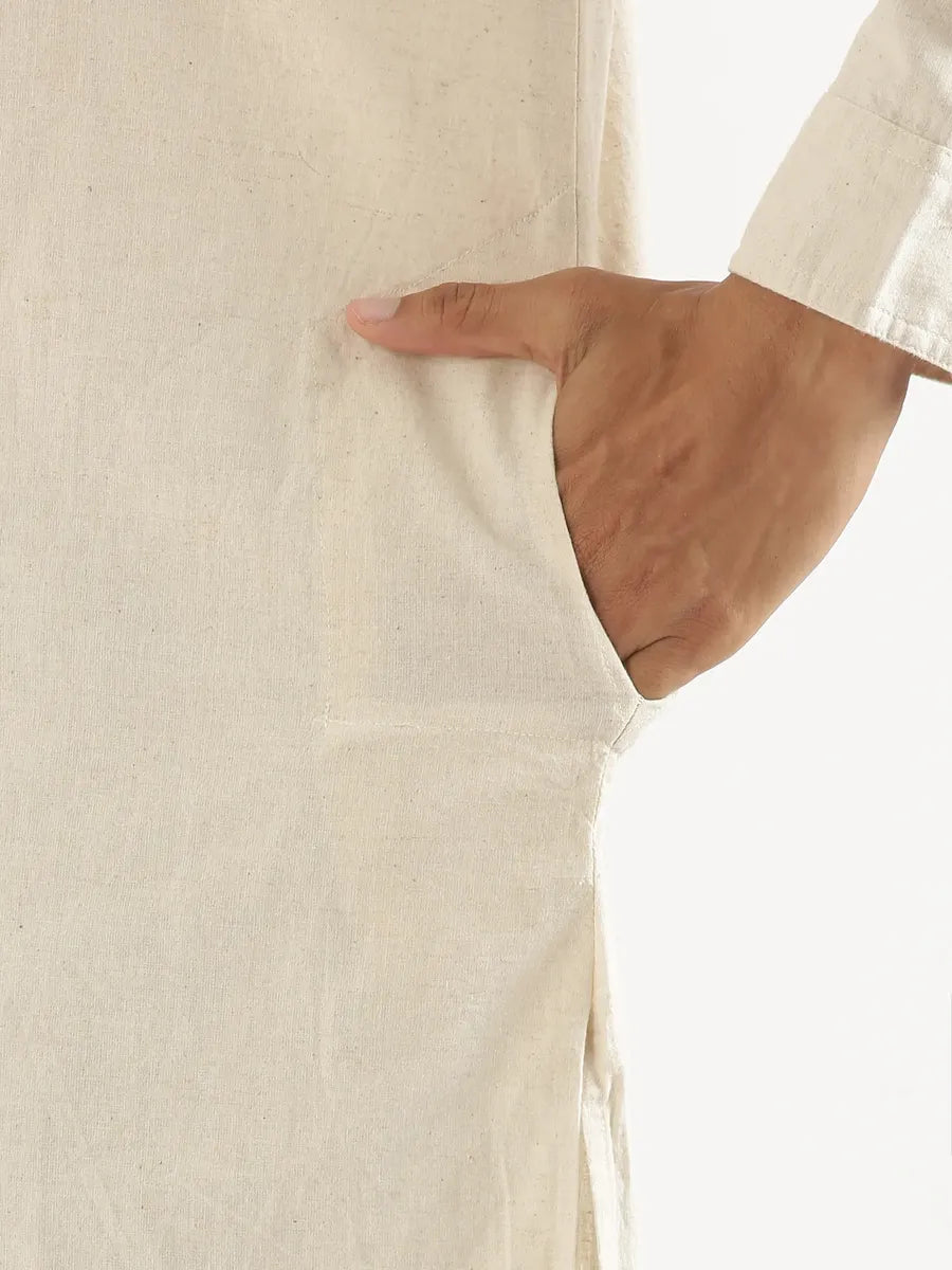 Men Ecru Airy Linen Long Kurta